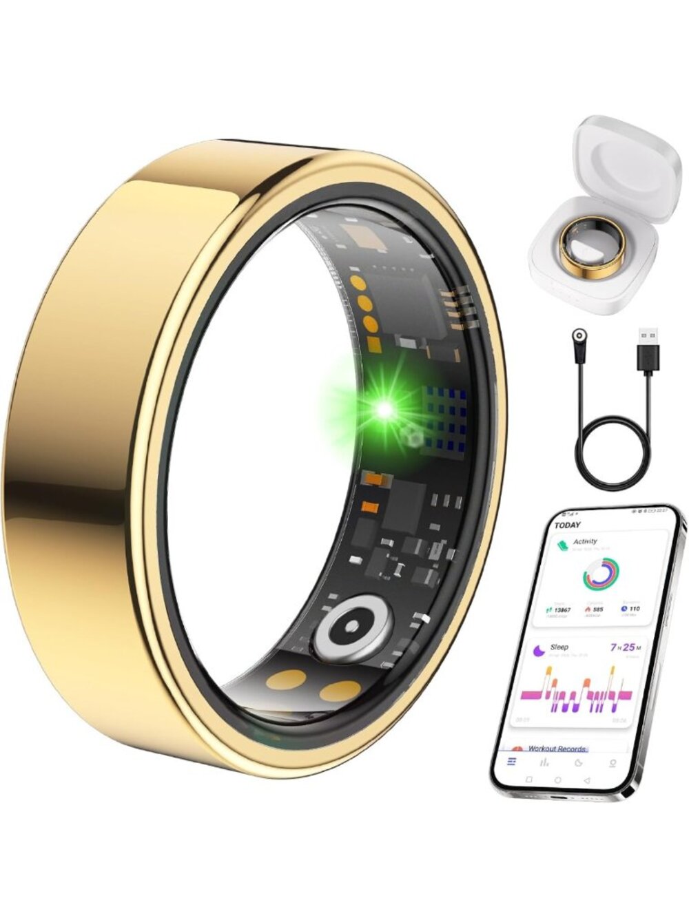 Stylish Smart Health Tracker Ring for Men & Women - Fitness Accessory (Gold